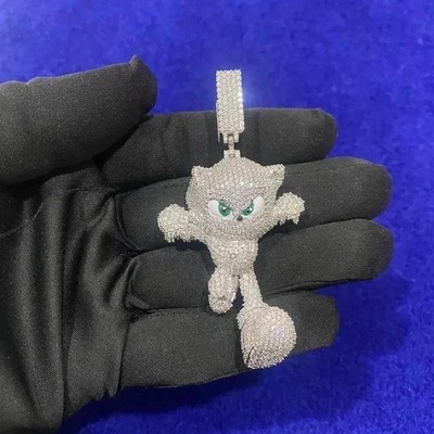 2.90Ct Round Cut Moissanite Men's Cartoon Charm Pendant 925 Sterling Silver