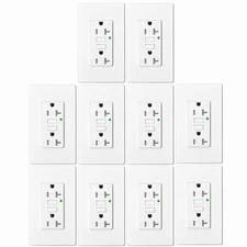 GFCI GFI Outlet 20Amp Safety Receptacle Plug LED Indicator TR WR with Plate × 10