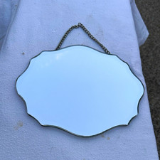 Scalloped Frameless Clear Glass Wall Mirror with Chain Hanger 9.5in x 7in
