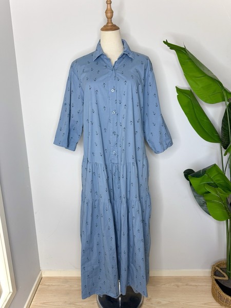 Ballerina Made In Italy Blue Ballerina Print Shirt Dress Maxi Size L Women’s 