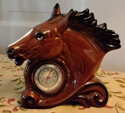 1950 s Ceramic Horse Head Figurine Equestrian Decorative Thermometer Japan 5''