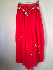 Women  s Red Chiffon Belly Dance Costume Set Solid Coin Skirt  Bra Top Sz Sm