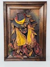 MCM 3D Leather Wall Art Sculpture Eloquent Abstract Illustration Of A Lady RARE