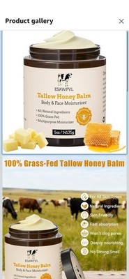 Veakoo Beef Tallow for Skin, Organic Whipped Tallow and Honey Balm, Grass Fed...