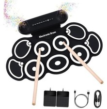 Electronic Drum Set, 9-Pads Roll-Up Electric Drum Pad Kit with Headphone Black