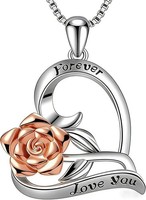 Halskette 925 Sterling Silber Rosenherz AnhäNger Gravur Forever Love 45Cm Damen