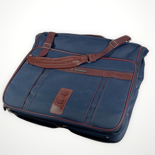 Vintage 1989 Samsonite Silhouette Garment Suit Bag Blue & Leather w/ Keys