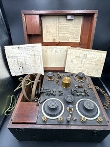 1916 WWI British Short Wave Tuner Mark III MWT London Receiver W/ Papers & Gear