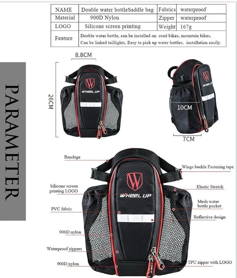 MOOZO Waterproof Rear Under Seat Bike Saddle Bag, Double Pouch -New - Image 4 of 4