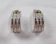 Diamonique Women's Triple Row Pave Huggie Earrings SV3 Rhodium-Plated 11/16"L