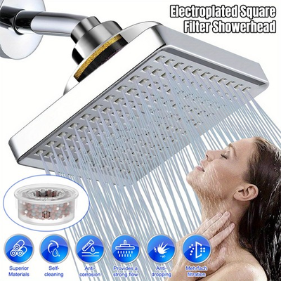 #ad Luxury Shower Head 6quot; Filtered High Pressure Rain Showerhead Adjustable with Rod $16.99
