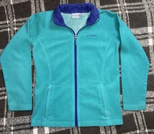Columbia Jacket Girls Youth Size L Fleece Full Zip Teal/Purple Coat Pocket CLEAN