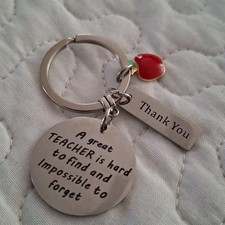Great Teacher Thank You Charms Keychain Key Chain Ring Gift Silver Red Apple