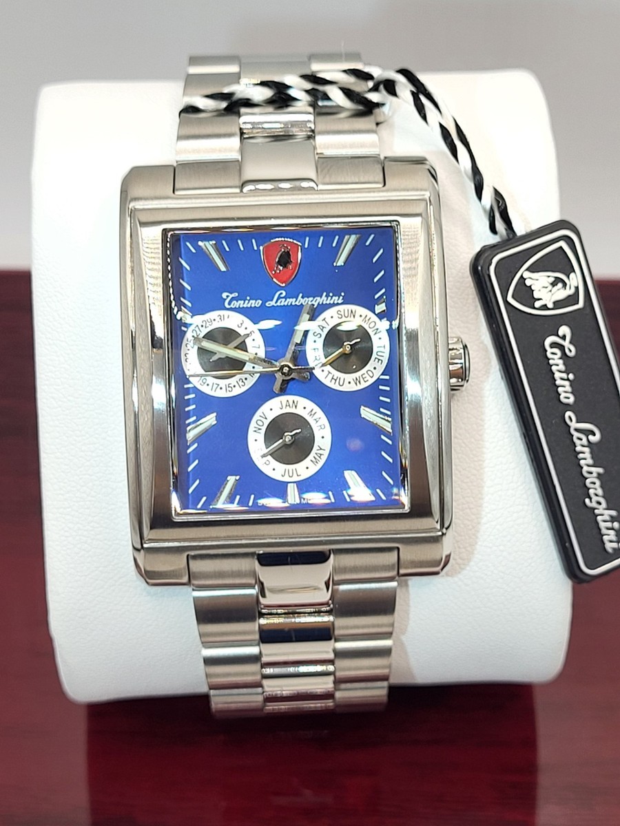 スワロフスキー　『Tomasino』 💙 SWISS [New] 34mm Tonino Lamborghini Tank Chronograph Blue Dial
