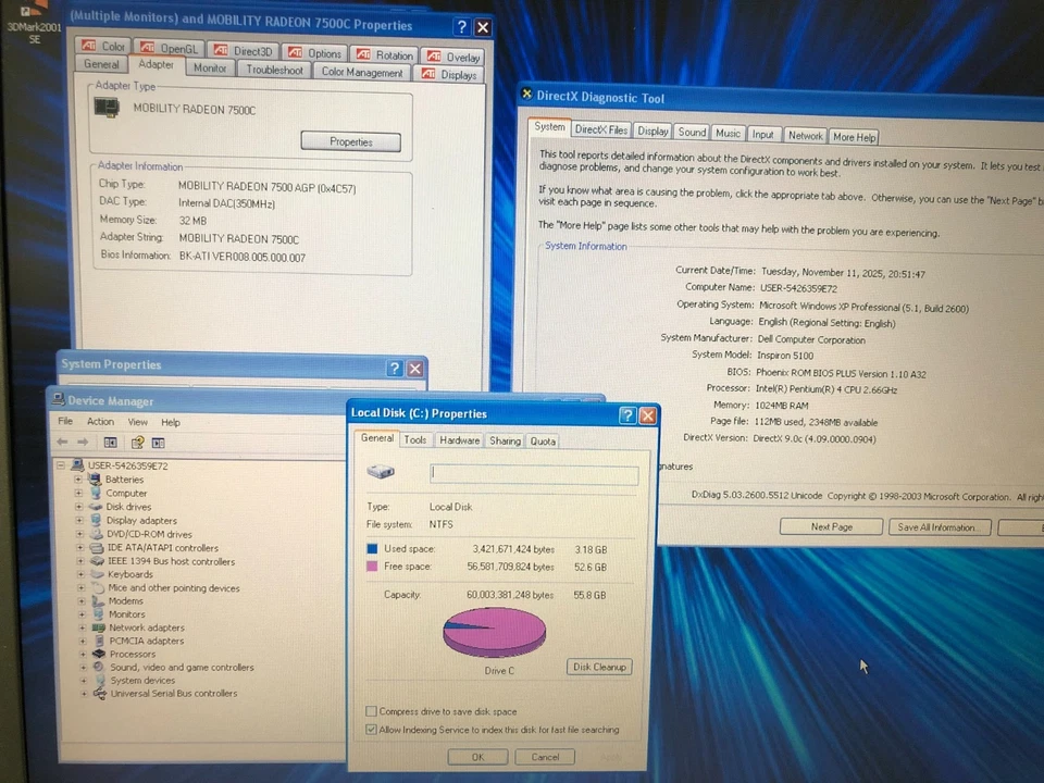 Dell Inspiron 5100 Retro Gaming WinXP Laptop - 2.66GHz P4, 1GB RAM, ATI 7500 - Image 4 of 4