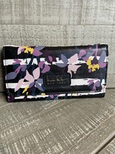 Nicole Miller Wallet Clutch Floral Multi Color Fabric Black Faux Leather Trim