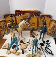 Vtg Marx Toy lot: Captain Maddox Jane West Josie West Jay West Thunderbolt Boxes