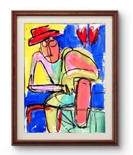 Aleph Original Art Hanging out 14x11 Figurative Expressionist On Gallery Paper