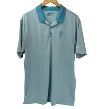 Nike Polo Shirt Mens XL Blue White Stripe Golf TPC Sawgrass Standard Dri Fit 