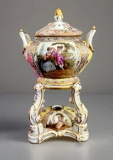Antique KPM Berlin Porcelain Potpourri Pastille Burner 19thC Watteau Style 6.75”