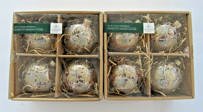 NIB ASPEN Est. 1949 Gold, Silver, Rose Gold Glass Christmas Ornaments (2 Boxes)