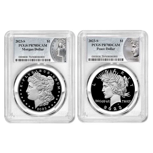 2023-S Proof $1 Morgan and Peace Silver Dollar 2pc Set PCGS PR70DCAM Morgan