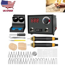 Dual 2 Pen Wood Burner Pyrography Burning Machine Gourd Crafts Tool Set US