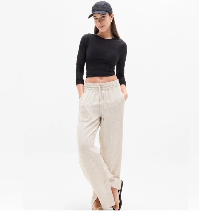 ATHLETA Retreat Wide Leg Linen Pant Undyed Size Medium