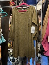 Spence -Plus Size Sweater Dress 2 X Olive Green With Rivet Accents