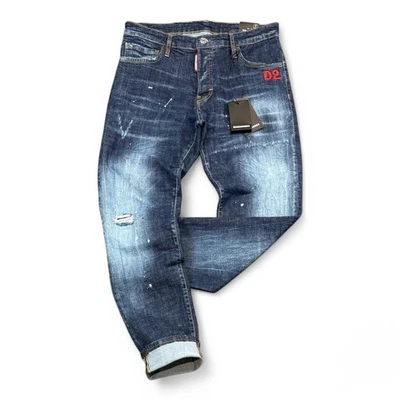 DSQUARED 2 New DSQ2 Cool Guy Slim to Regular Fit Men's Stretchy Washed Ripped Blue Jeans