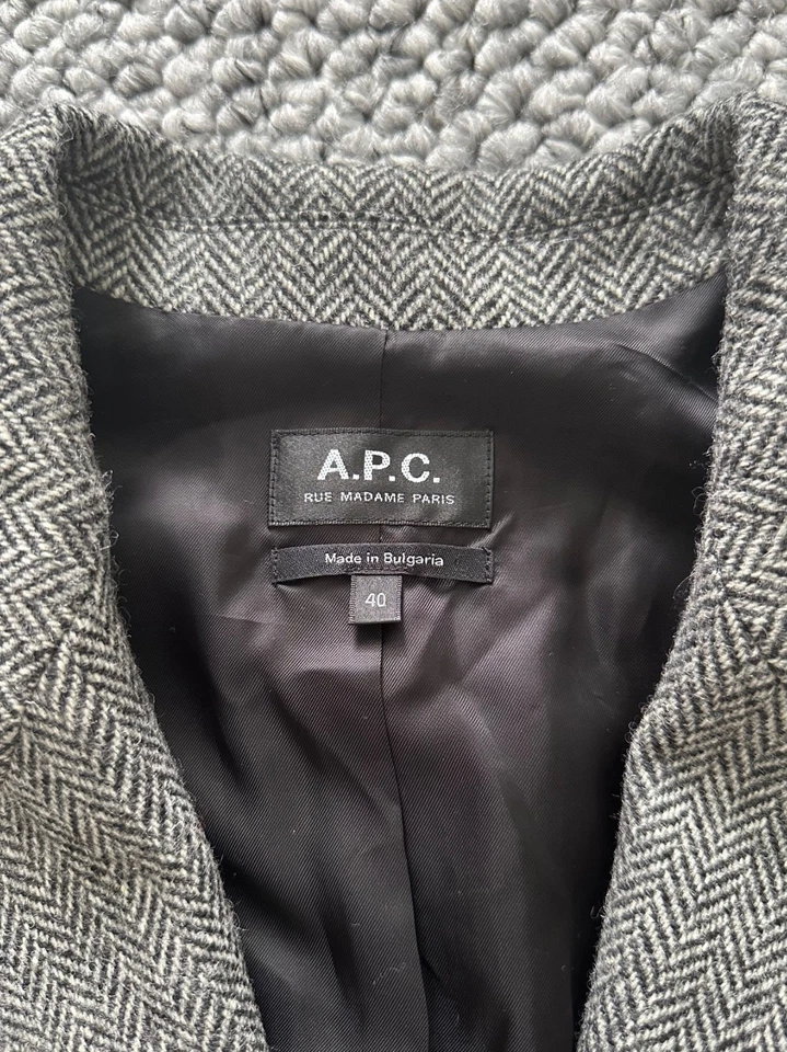A.P.C. Wool Coat Blazer Jacket Herringbone Gray Size 40 Made in Bulgaria - Image 4 of 4