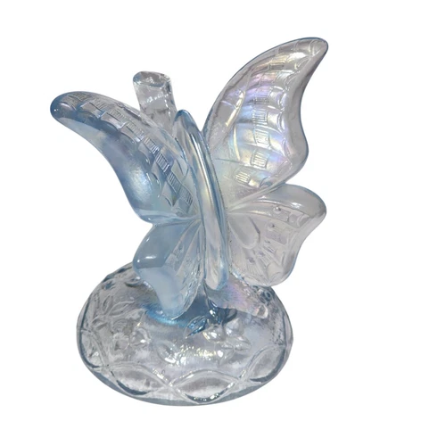 Fenton Glass Light Blue Iridescent Butterfly on a Branch Figurine Art Sculpture