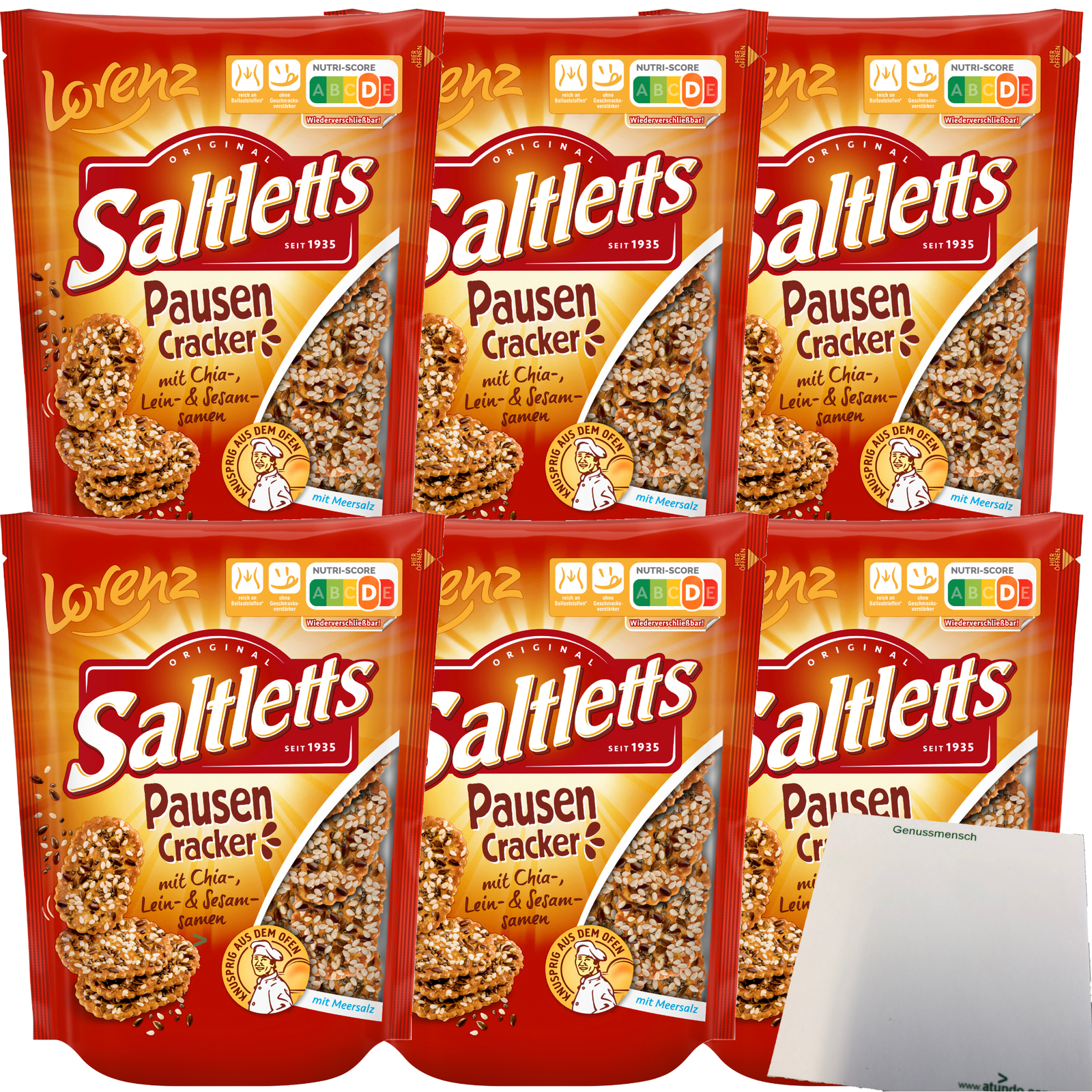 Lorenz Saltletts Pausen Cracker mit Chia-Lein und Sesam-Samen 6x100g Pack usy