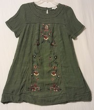 Umgee Embroidered Mini Dress Women's Small Green Lined Short Sleeve