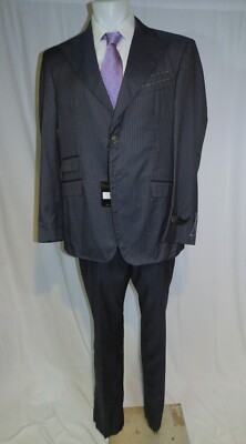 Billionaire x Angelo Galasso Silk Blend Navy Stripe Two Button Suit 48 NWT $4300