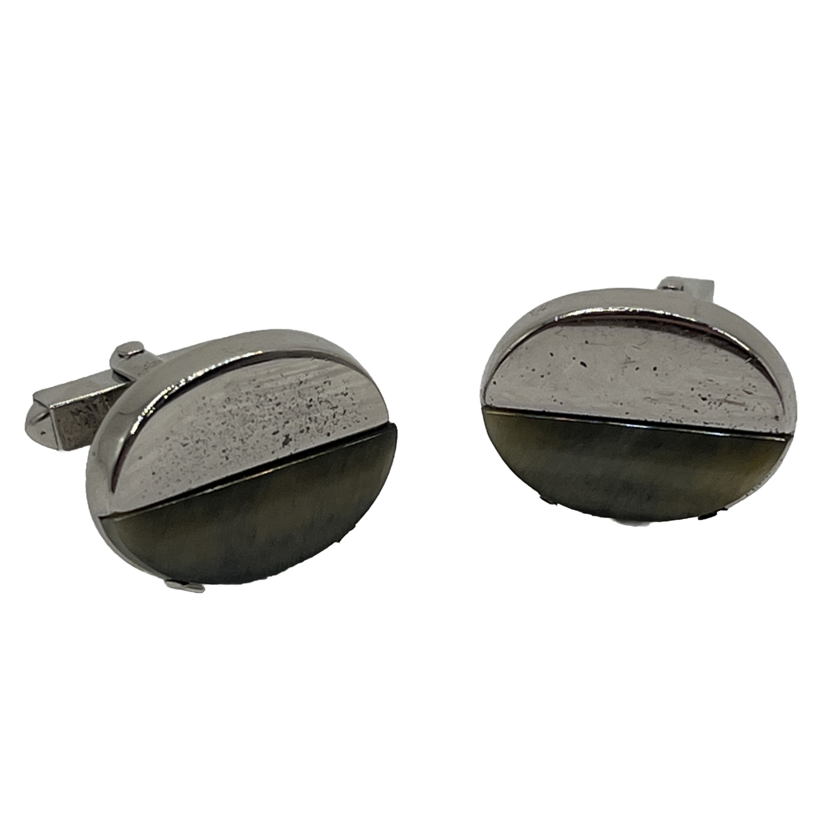 Half Stone Half Silver Swank Cufflinks Vintage St… - image 1