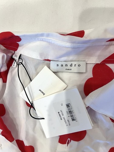 Sandro Paris White And Red Heart Buttom Up Shirt XL New With Tags - Picture 3 of 5