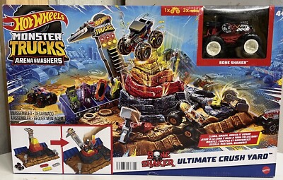 Hot Wheels Monster Trucks Arena Smashers BONE SHAKER Ultimate Crush Yard Playset