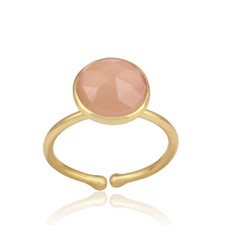 Rose Chalcedony Gemstone 925 Silver Gold Plated Stackable Rings For Women's