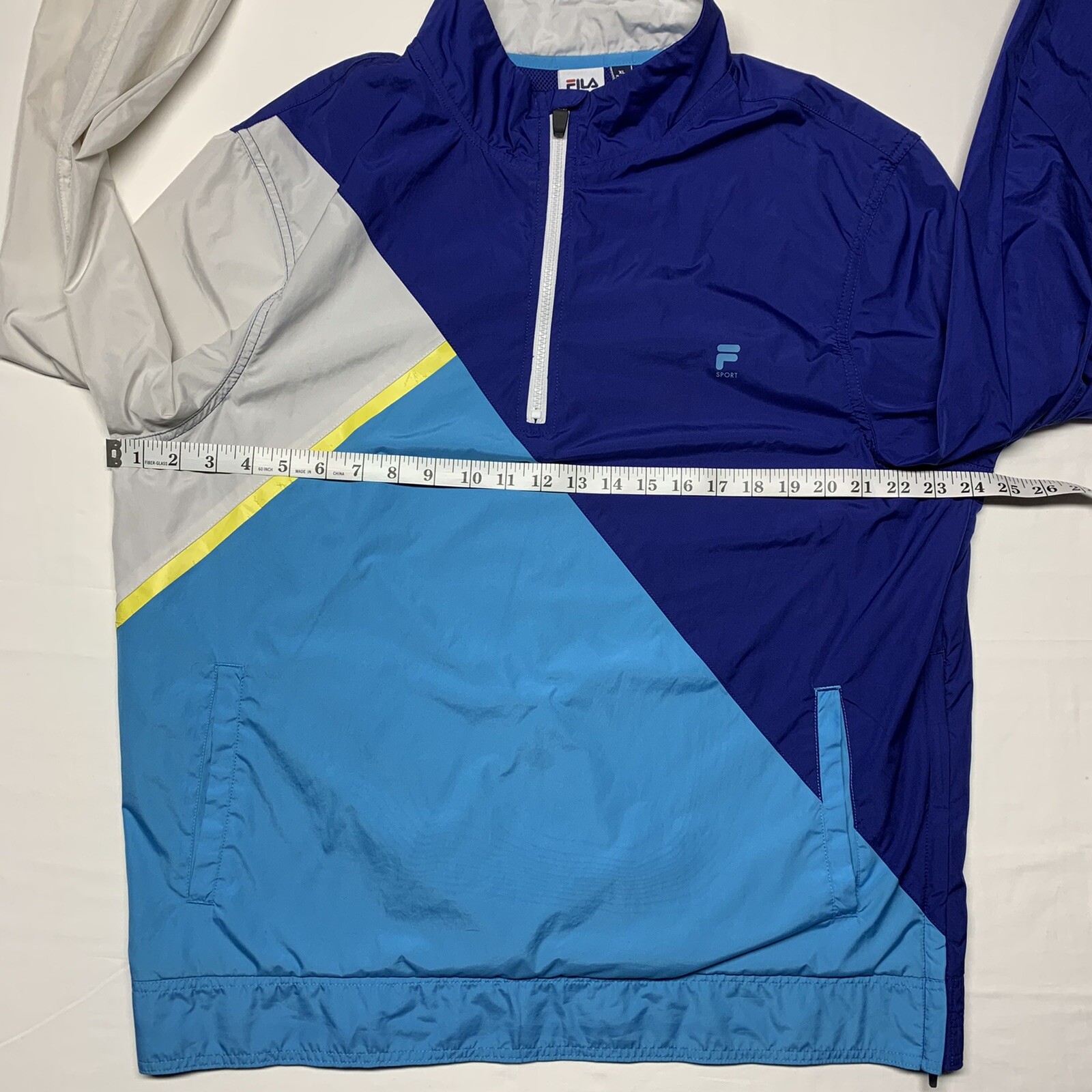 Giacca a vento Fila Sport Golf blu bianco giallo tasca anteriore zip laterale taglia XL