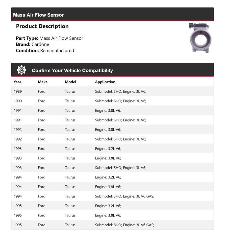 Датчик массового расхода воздуха Cardone для Ford Taurus 1989-1995 годов выпуска 1990 1991 1992 1993 1994 годов выпуска - Изображение 2 из 4