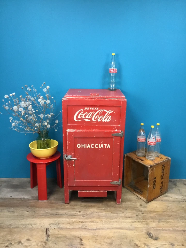 FRIGO COCA COLA GHIACCIAIA IN LEGNO ANNI 60 FRIGORIFERO GHIACCIO MODERNARIATO - Immagine 3 di 4