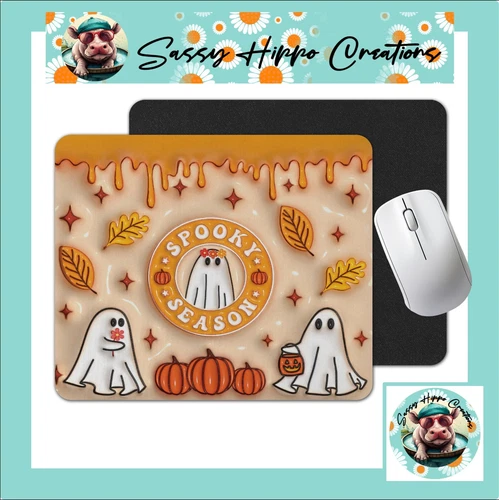 Mouse Pad Spooky Season Ghosts Halloween Anti Slip Back Easy Clean Sublimated