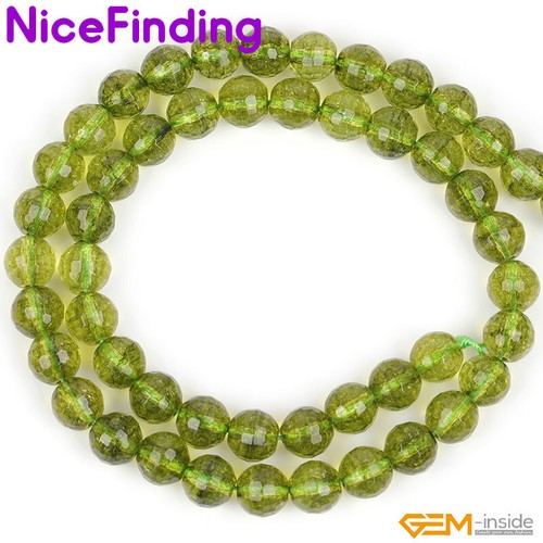 Cuentas sueltas redondas de piedra facetada de peridoto verde fabricación artesanal de joyería 15" al por mayor - Imagen 4 de 24