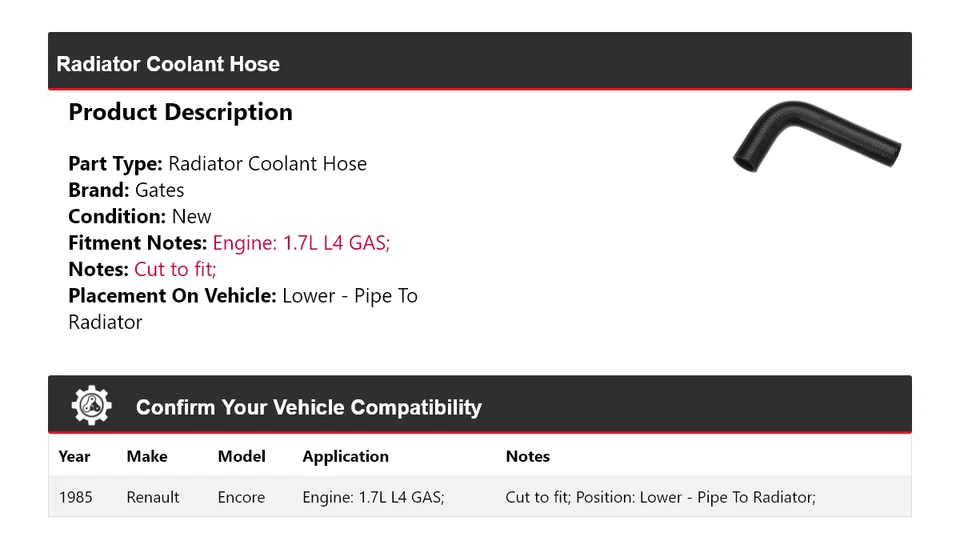 Нижний шланг охлаждающей жидкости для радиатора 1985 Renault Encore — труба к воротам радиатора - Изображение 2 из 4