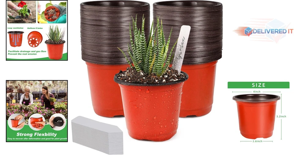 Macetas redondas ligeras de vivero de 4" 100 piezas - ideales para iniciar semillas y suculentas Foto 2 de 4