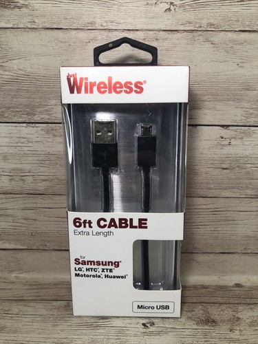 New Just Wireless 6ft Cable USB-Micro Extra Length for LG Samsung Nokia+ - Afbeelding 1 van 2