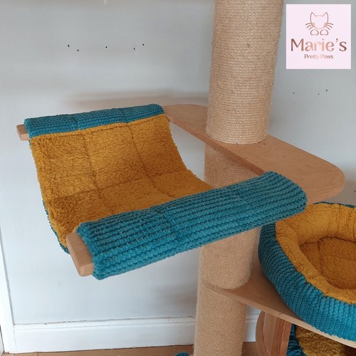 BLAUGRÜN CHENILLE & OCKER Katzenbaumbett Ersatz für Naturparadies Magnolia XL - Bild 12 von 14