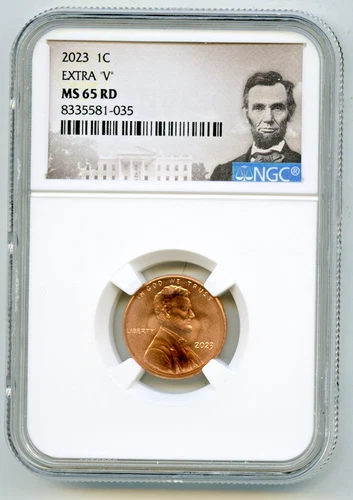 2023 EXTRA ' V ' ERROR VDB V LINCOLN SHIELD PENNY NGC MS65 RD CENT RARE VARIETY