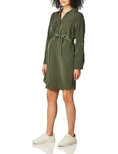 Motherhood Maternity Collared Shirt Dress w/Tie Detail Olive *New w/Tags* x1 - Picture 4 of 4